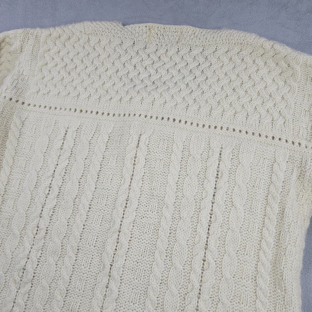 Aran Crafts Ireland Cardigan Womens M Button Up Wool Cable Knit Fisherman Ivory - Picture 10 of 15